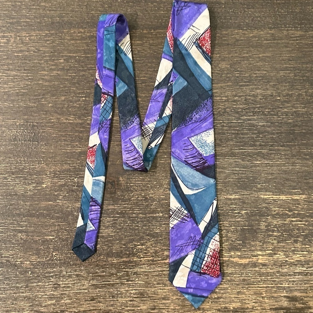 Vintage Jordache Concepts Colorful Abstract 80s 90s Men’s Neck Tie Purple Teal